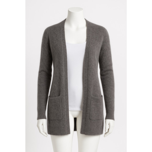 Theory 80% Angora Cardigan Womens Small Gray Fuzzy Open Front Cozy Luxe Sweater - Picture 1 of 8